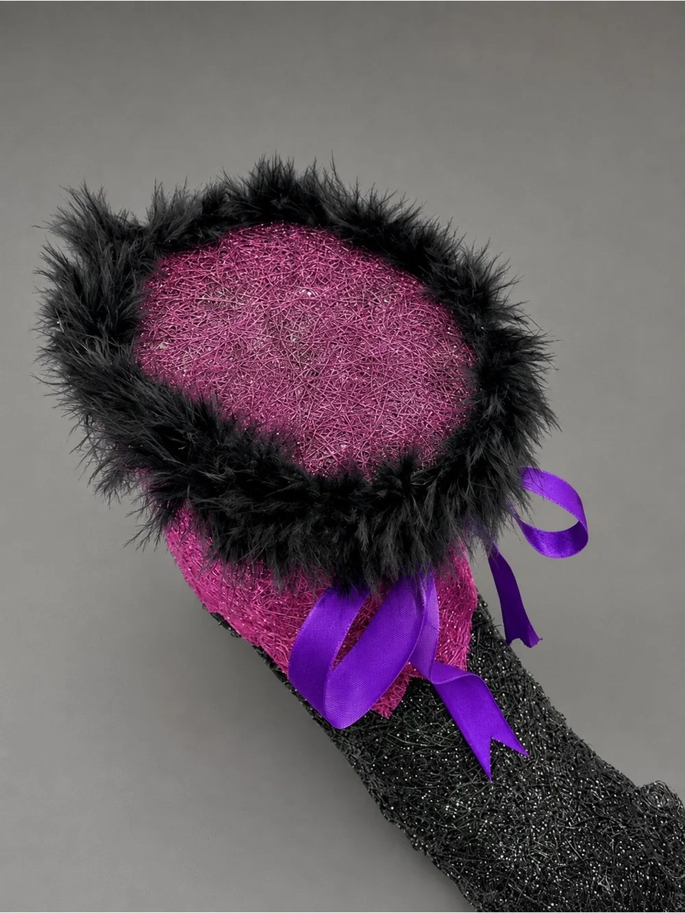 Lighted Halloween Witch Boot Decoration Purple Black Feathers 13” x 9”